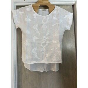 Terzo Millennio White Linen Size Large‎   Tunic S/S-Embroidered Floral butterfly